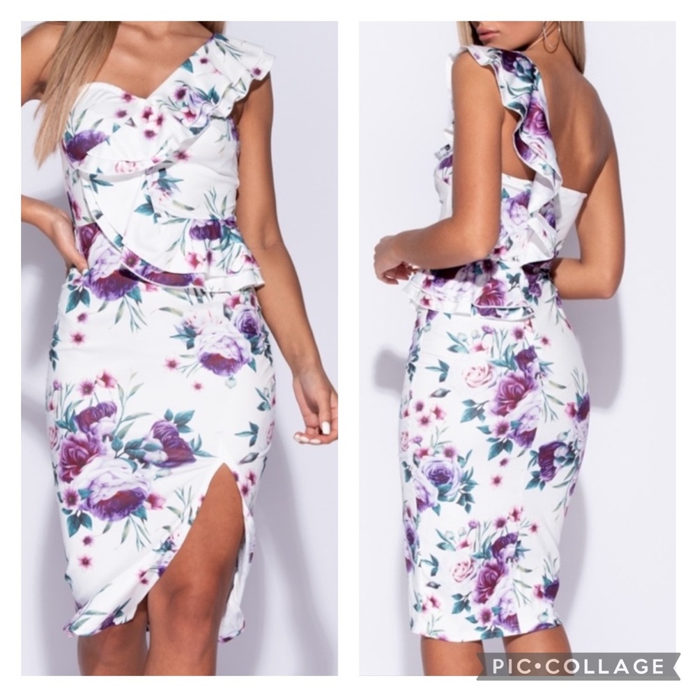 One Shoulder Floral Print Dress - Picture 1 of 10
